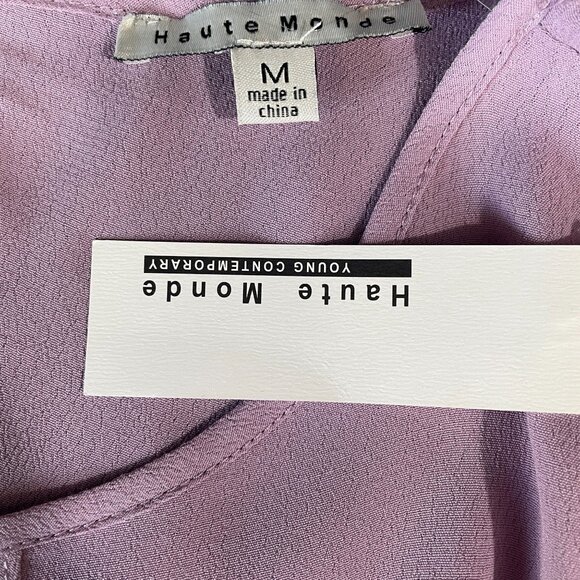 Haute Monde Lavender Blouse Medium Boho Lace Hem Long Sleeve Keyhole Top - Picture 3 of 9